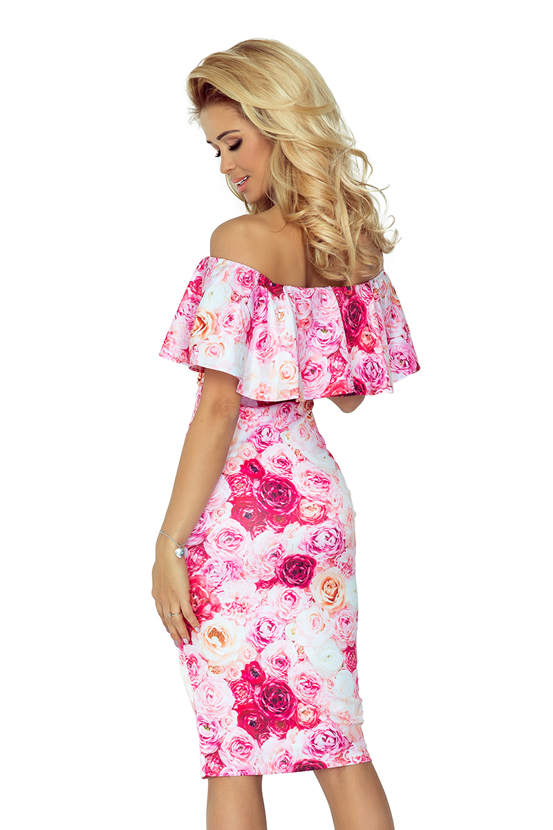 Kleid mit Rüschen - rosafarbene Rosen 138-6 - Numoco DE