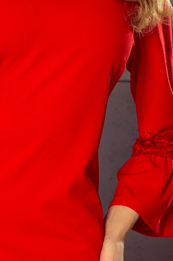 190-3 MARGARET Kleid mit Spitze an den Ärmeln - Rot