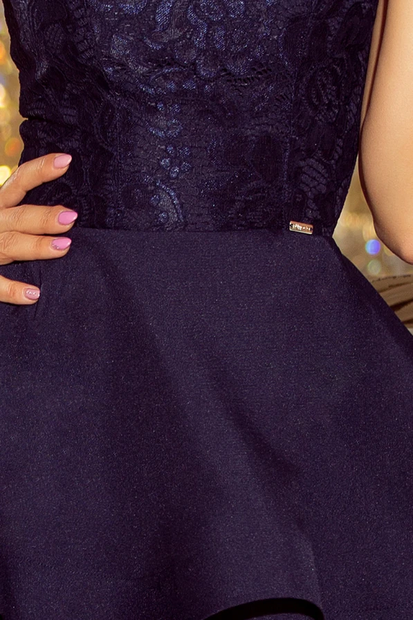 205-3 LAURA ausgestelltes Kleid mit Spitze - dunkelblau