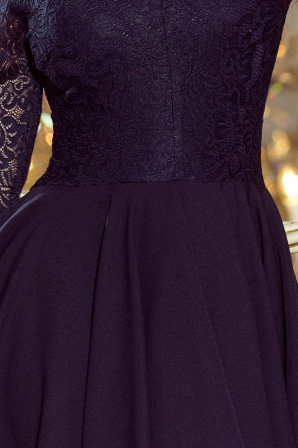 210-2 NICOLLE - Kleid mit längerem Rücken mit Spitzenausschnitt - dunkelblau