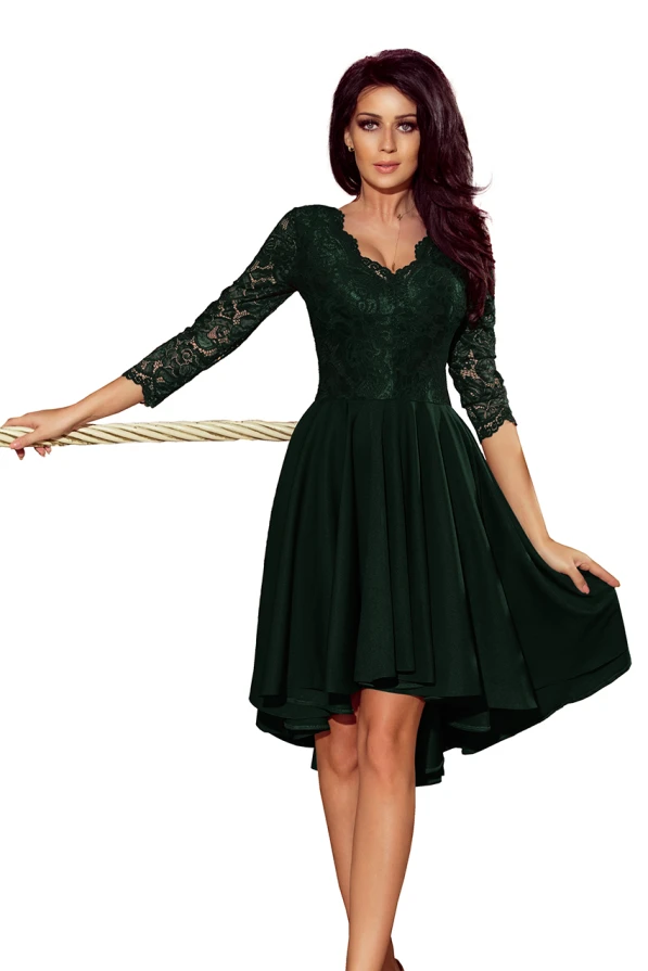 210-3 NICOLLE - Kleid mit längerem Rücken mit Spitzenausschnitt - dunkelgrün
