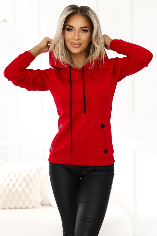 Bequemes warmes Sweatshirt mit Kapuze und Taschen - rot