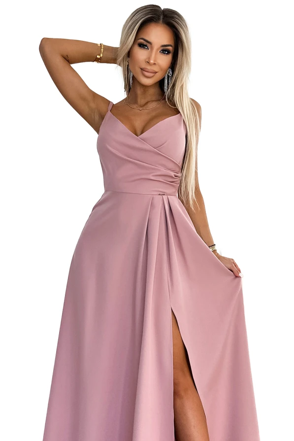 299-16 CHIARA elegantes Maxikleid mit Trägern - schmutzig rosa