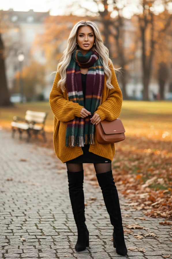 Modelka pozuje w czarnej sukience Numoco o luźnej górze i dopasowanym dole, podkreślając nowoczesny, kobiecy styl i komfortowy krój.